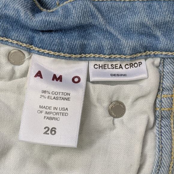 Amo Jeans Chelsea Crop Womens 26 Blue Straight Leg High Rise Distress Light Wash - Picture 3 of 11